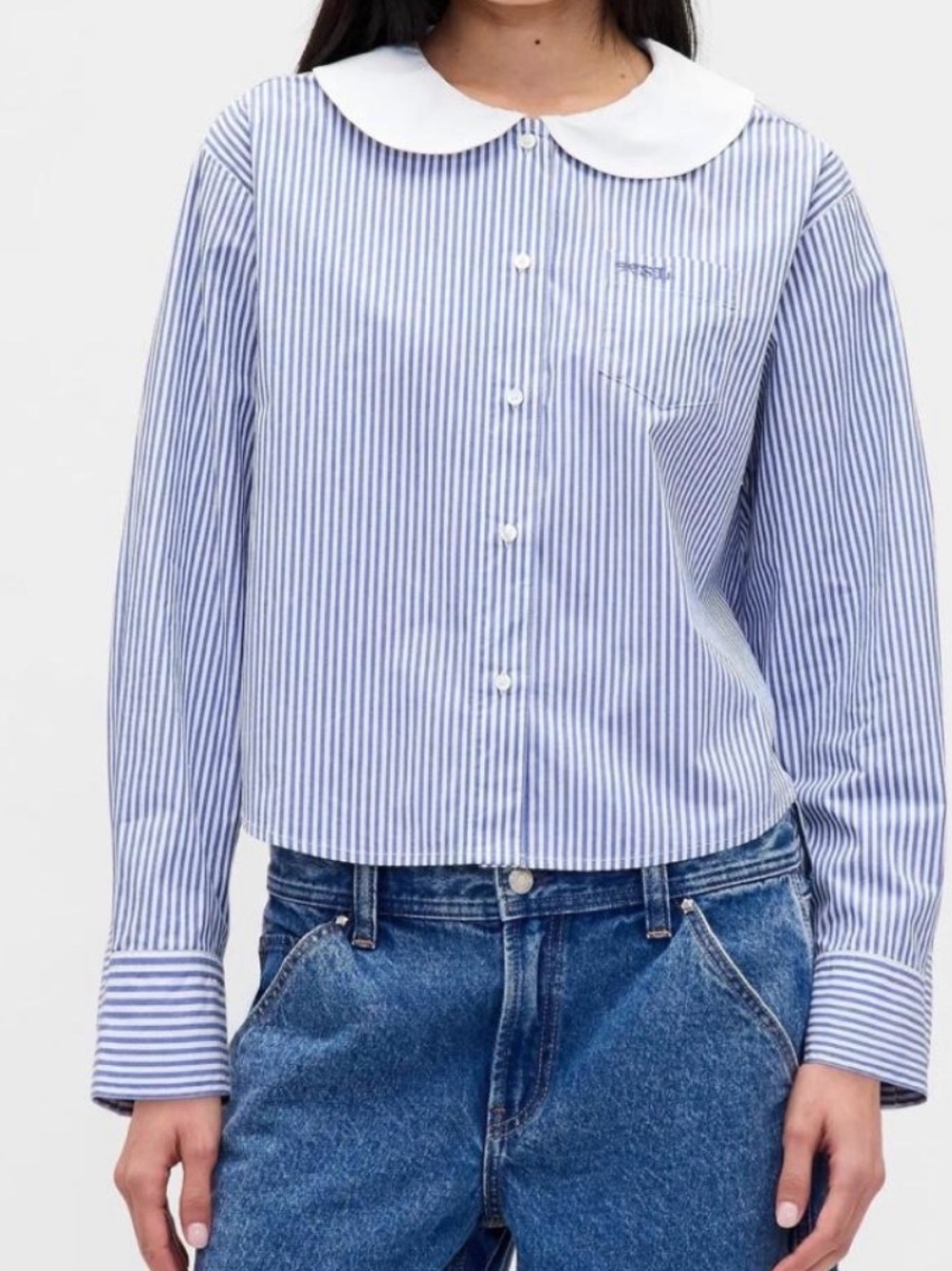 Gap x Sandy Liang Poplin Oversized Shirt XS May Blue Stripe